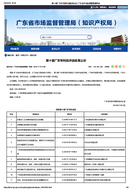 第十届广东专利银奖（评选结果公示通知 名单）